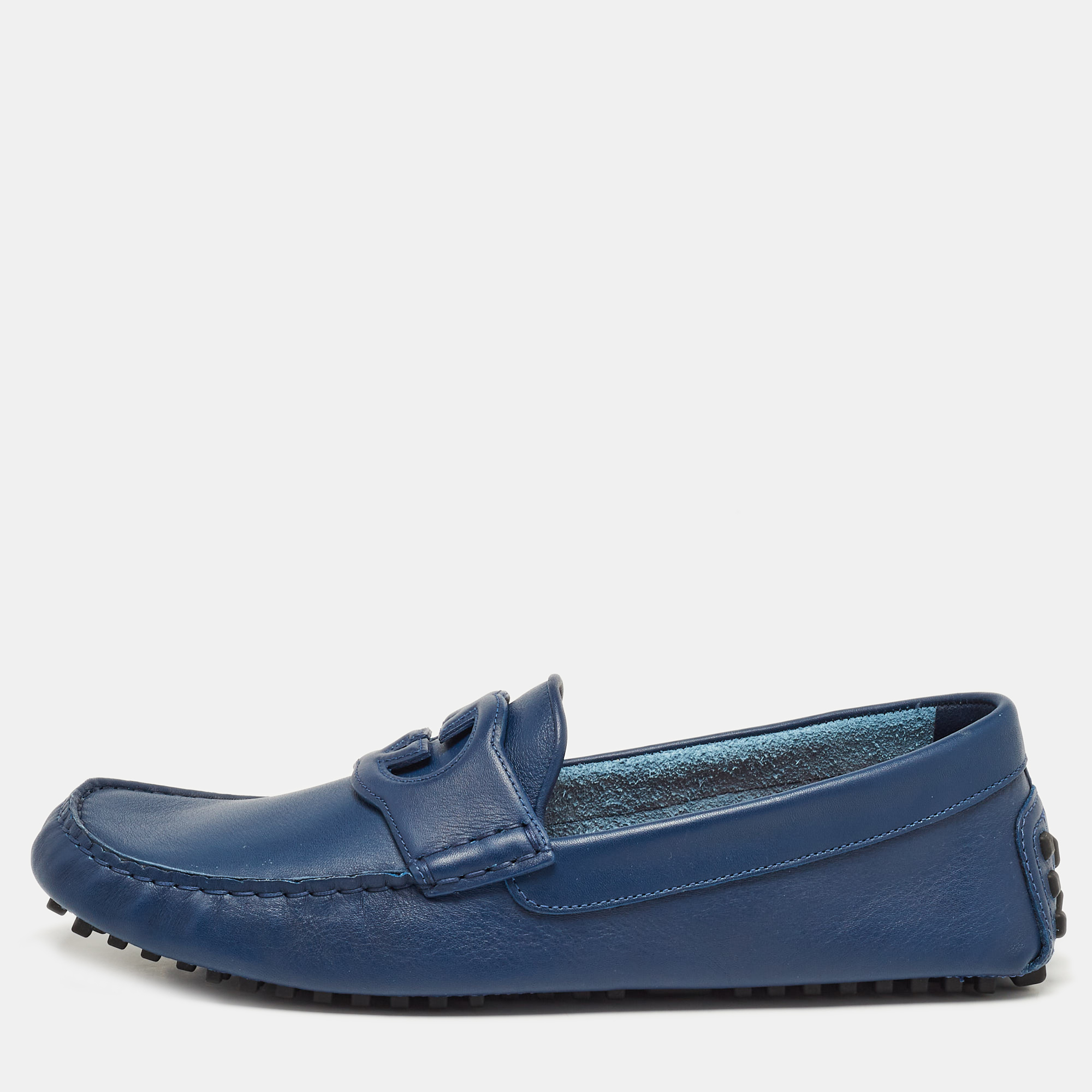 

Gucci Blue Leather Interlocking G Loafers Size 43.5