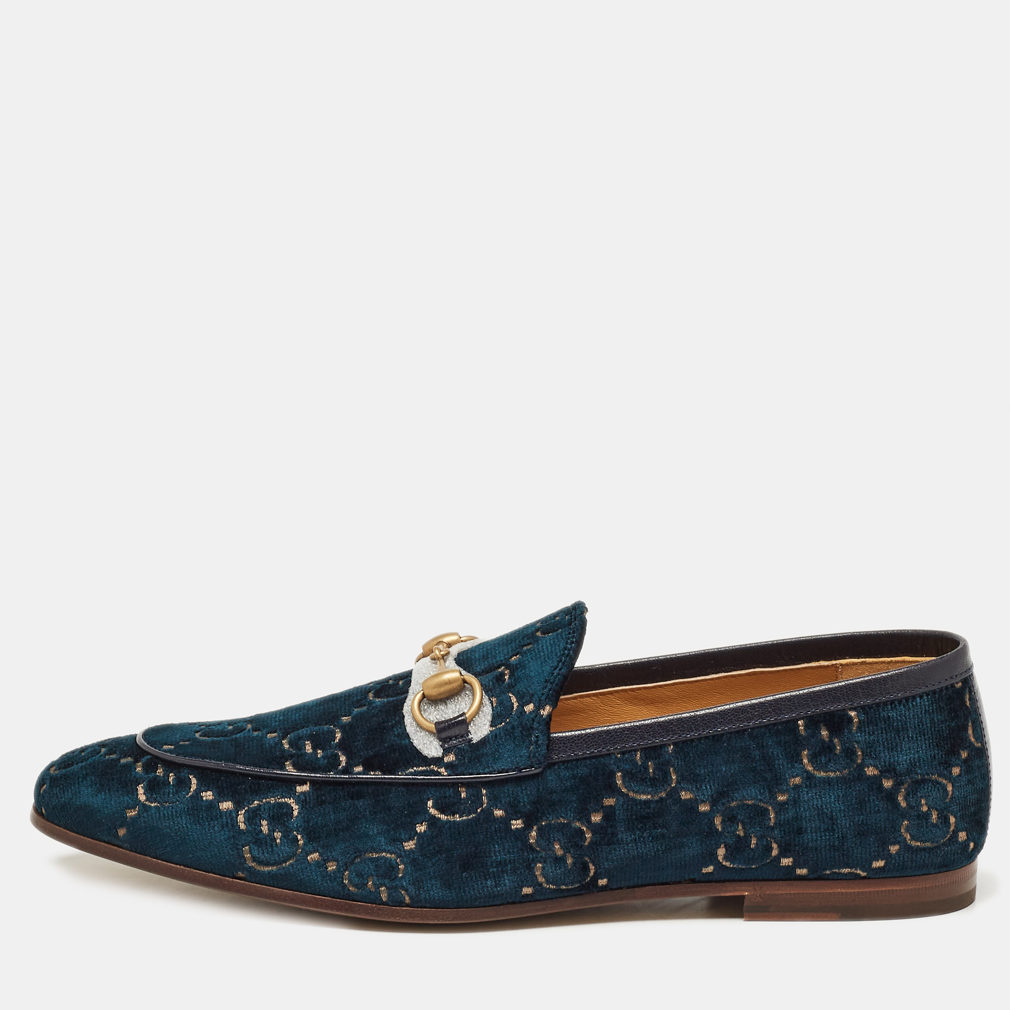 

Gucci Blue GG Velvet Jordaan Loafers Size 43.5