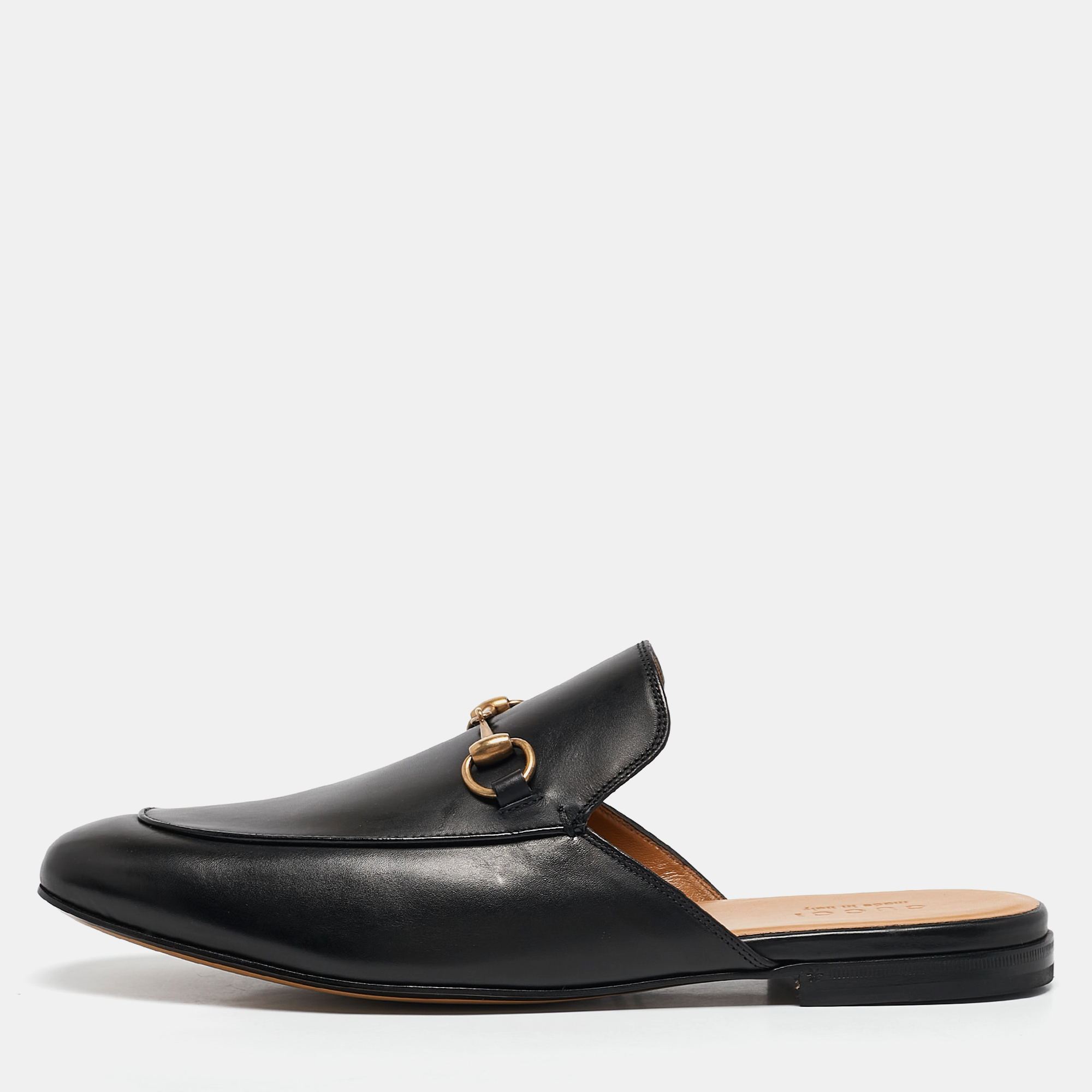 

Gucci Black Leather Princetown Horsebit Flat Mules Size 45