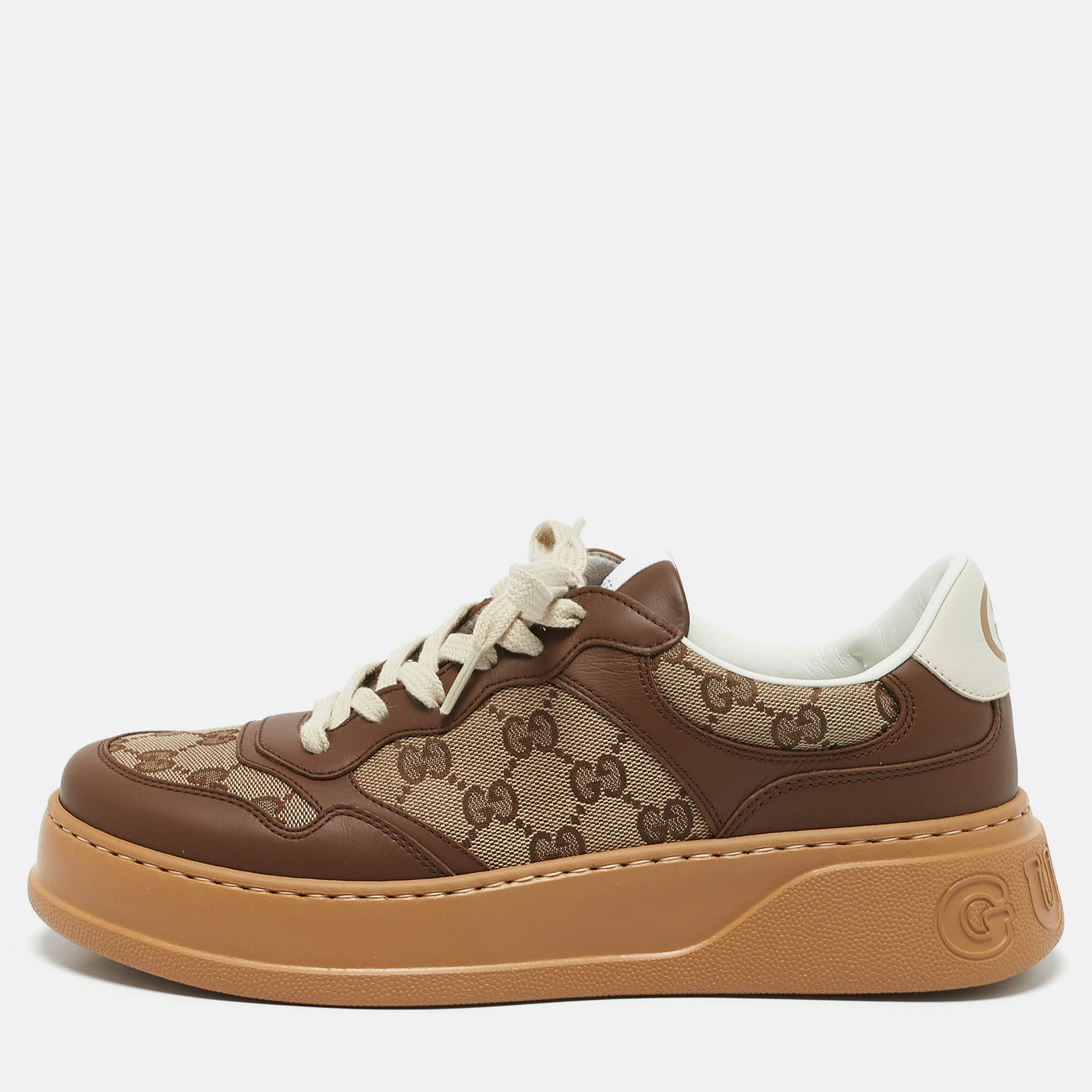 

Gucci Beige/Brown GG Canvas and Leather Chunky B Sneakers Size 41