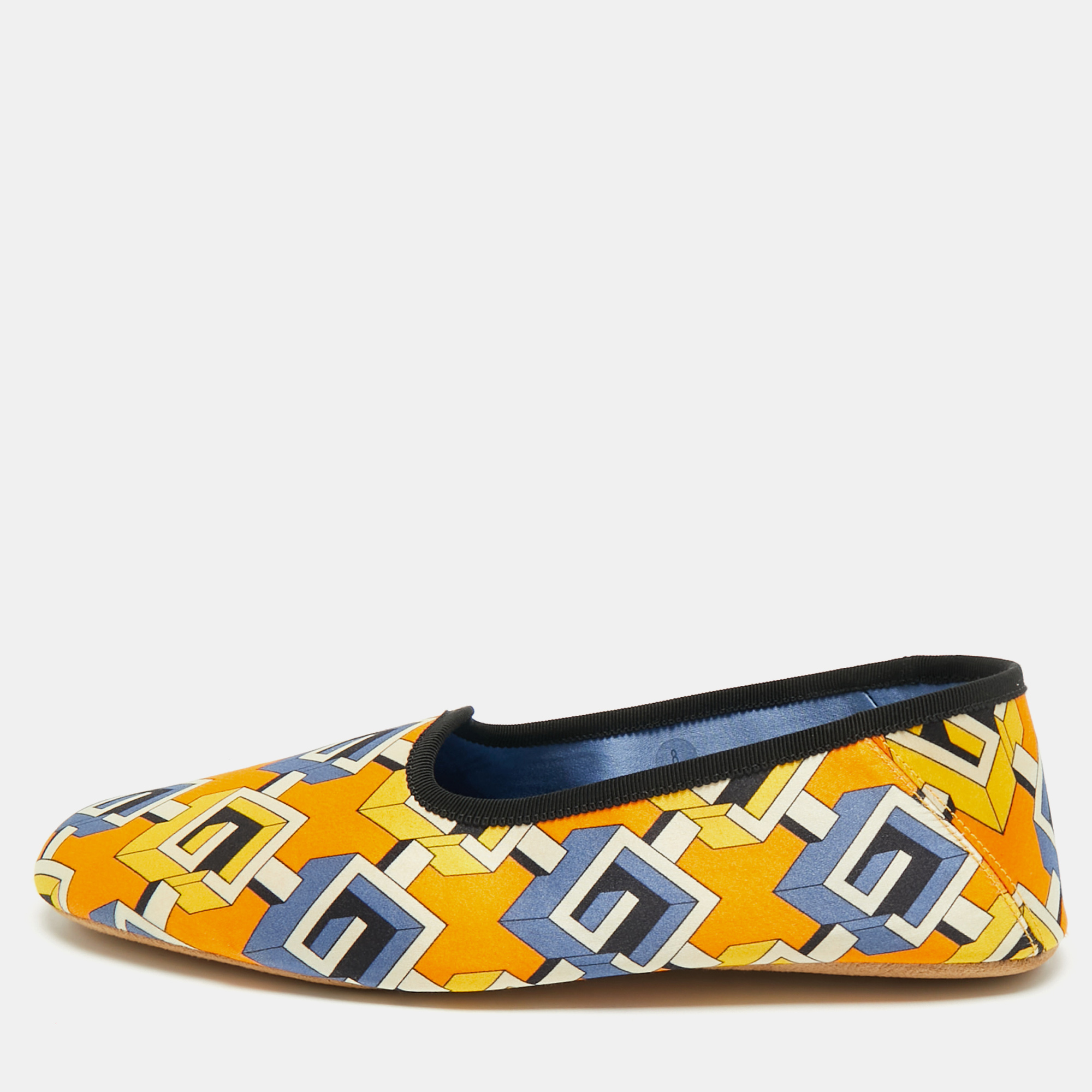 

Gucci Orange/Blue Geometric G Print Satin Smoking Slippers Size 42