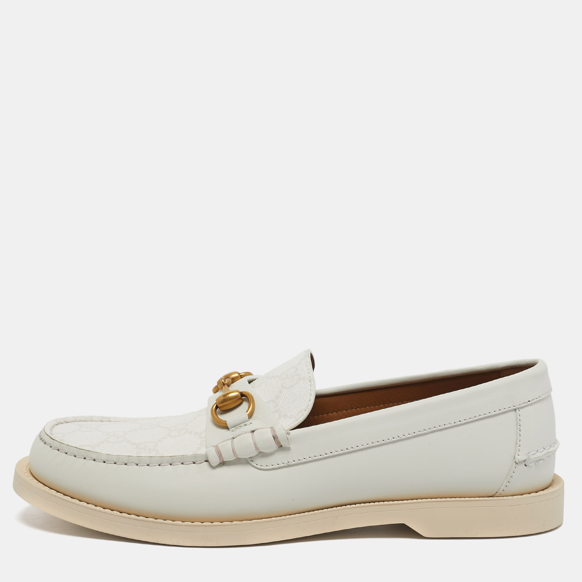 

Gucci White GG Supreme Canvas and Leather Horsebit Loafers Size 41