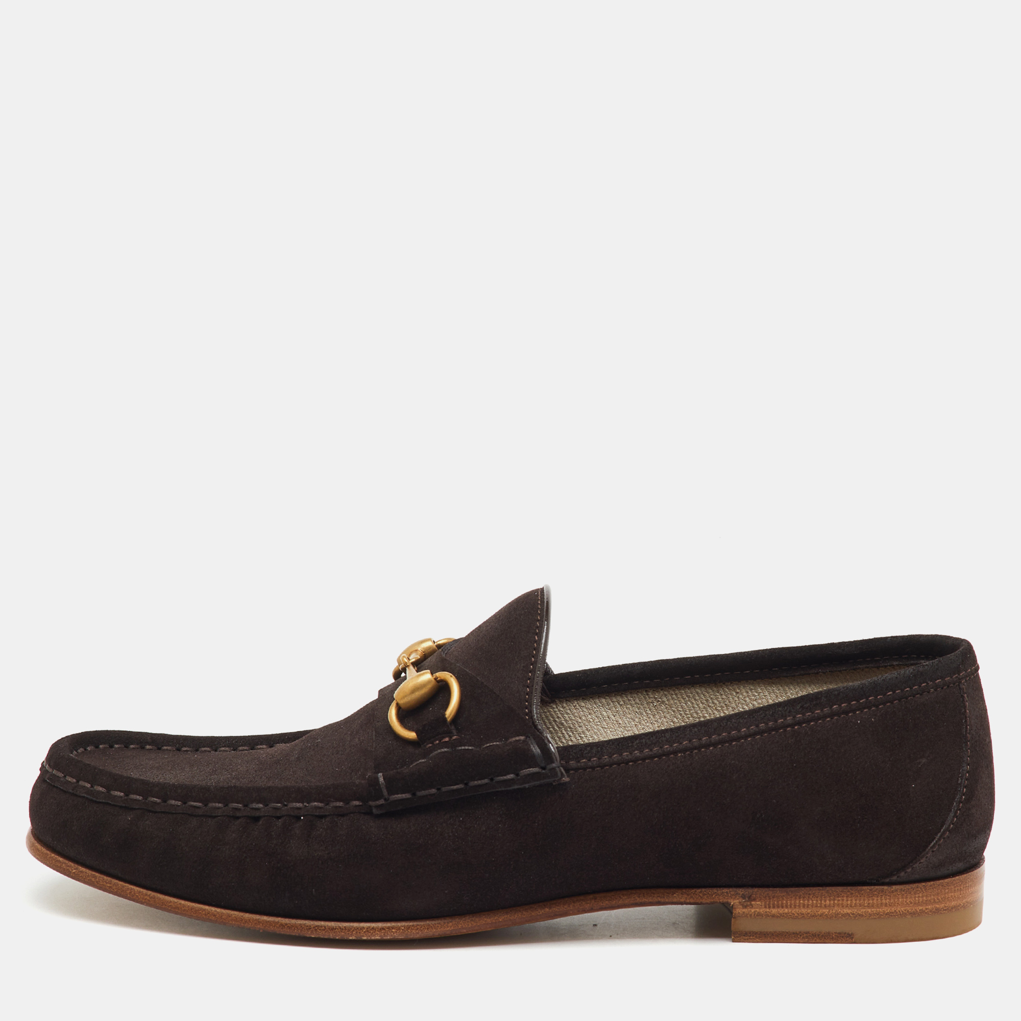 

Gucci Dark Brown Suede Horsebit Slip On Loafers Size 43