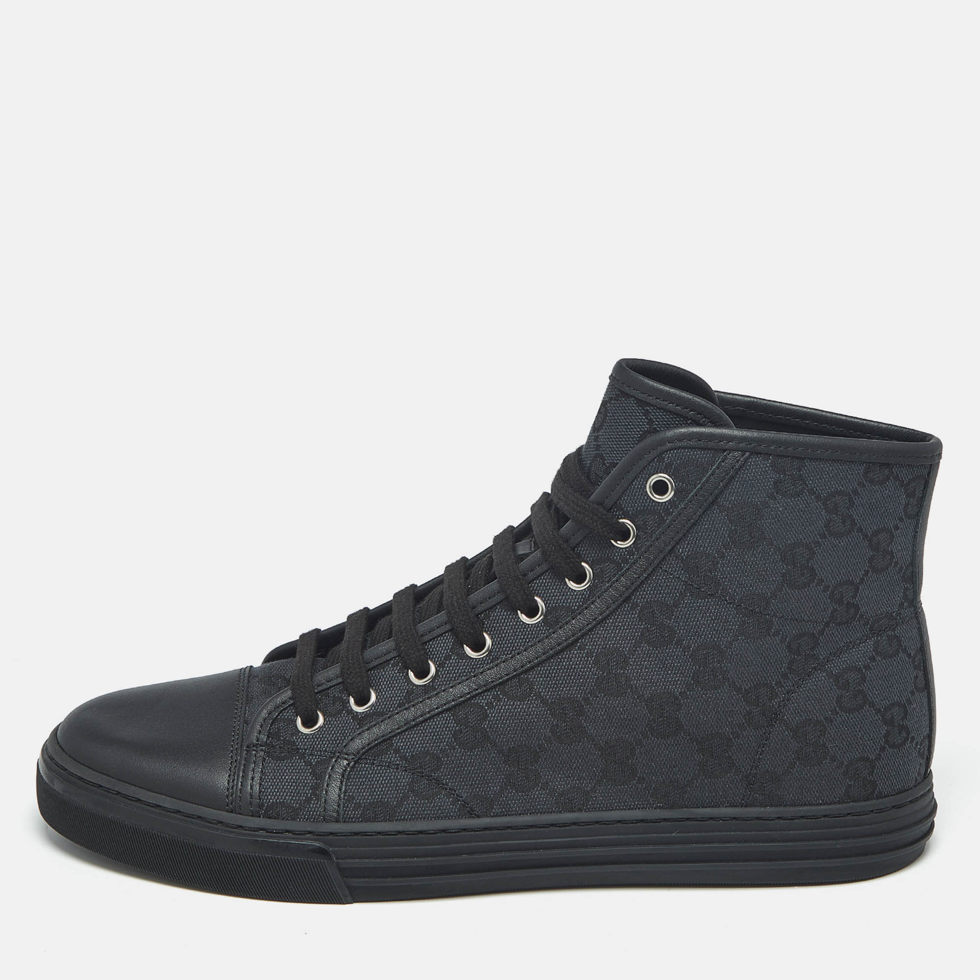 Gucci Black/Navy Blue GG Supreme Canvas And Leather Brooklyn High Top Sneakers Size 43