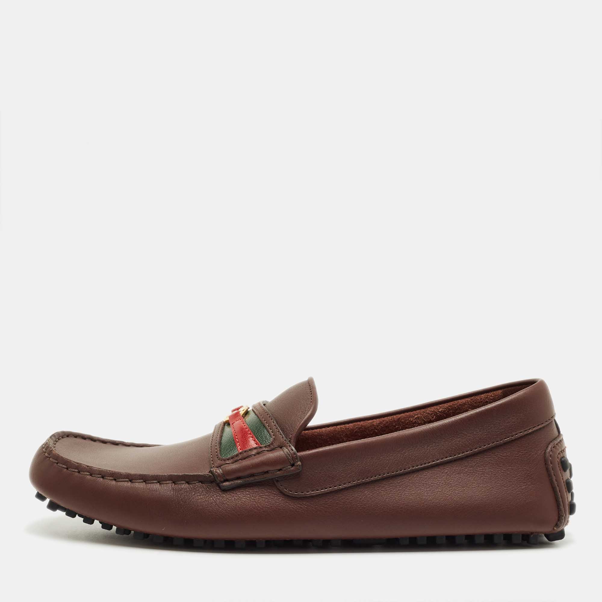 

Gucci Brown Leather GG Interlock Web Detail Loafers Size 40