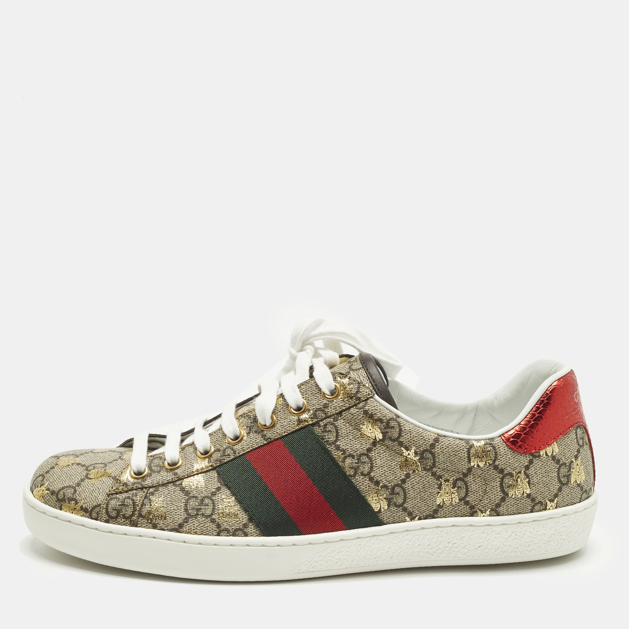 

Gucci Ace Size 42.5 Beige Coated Canvas and Python Embossed Leather Low Top Sneakers