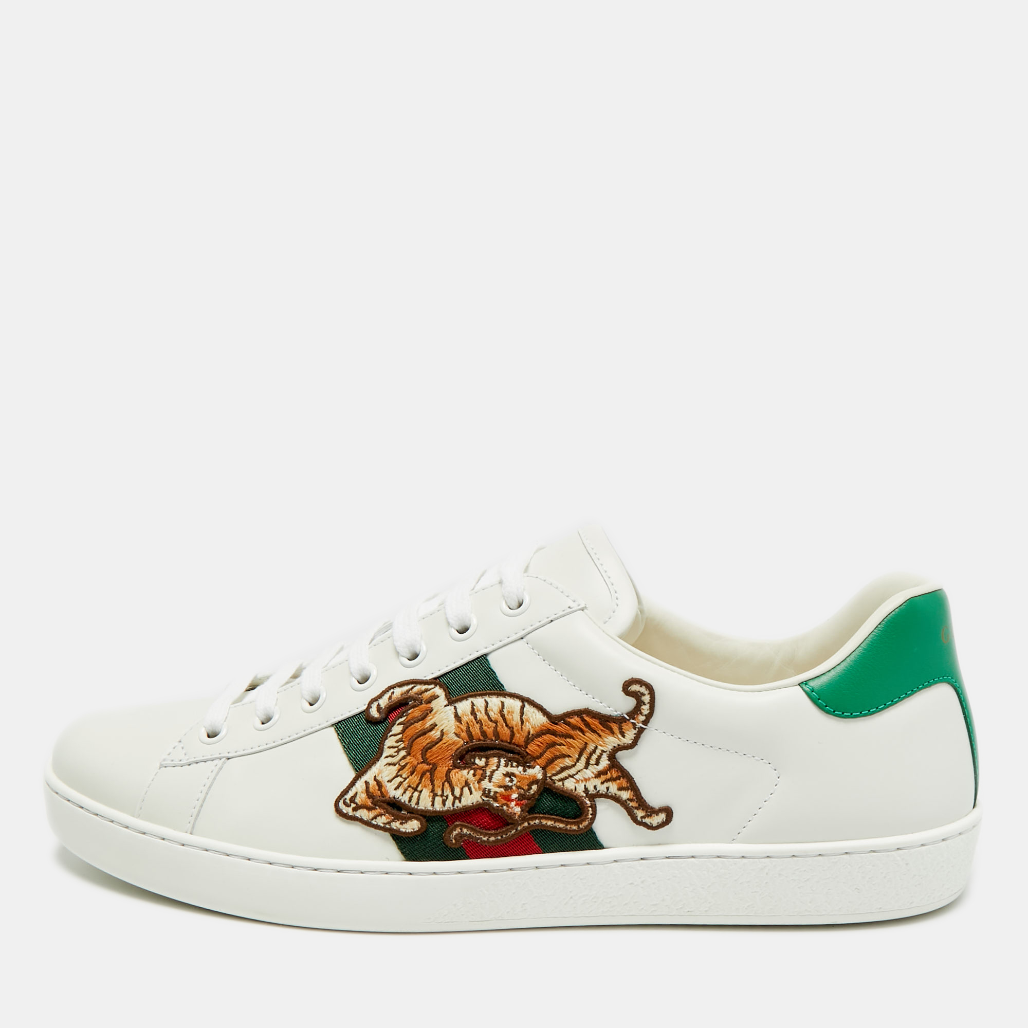 

Gucci Ace Tiger Embroidered Size 43 White Leather Low Top Sneakers