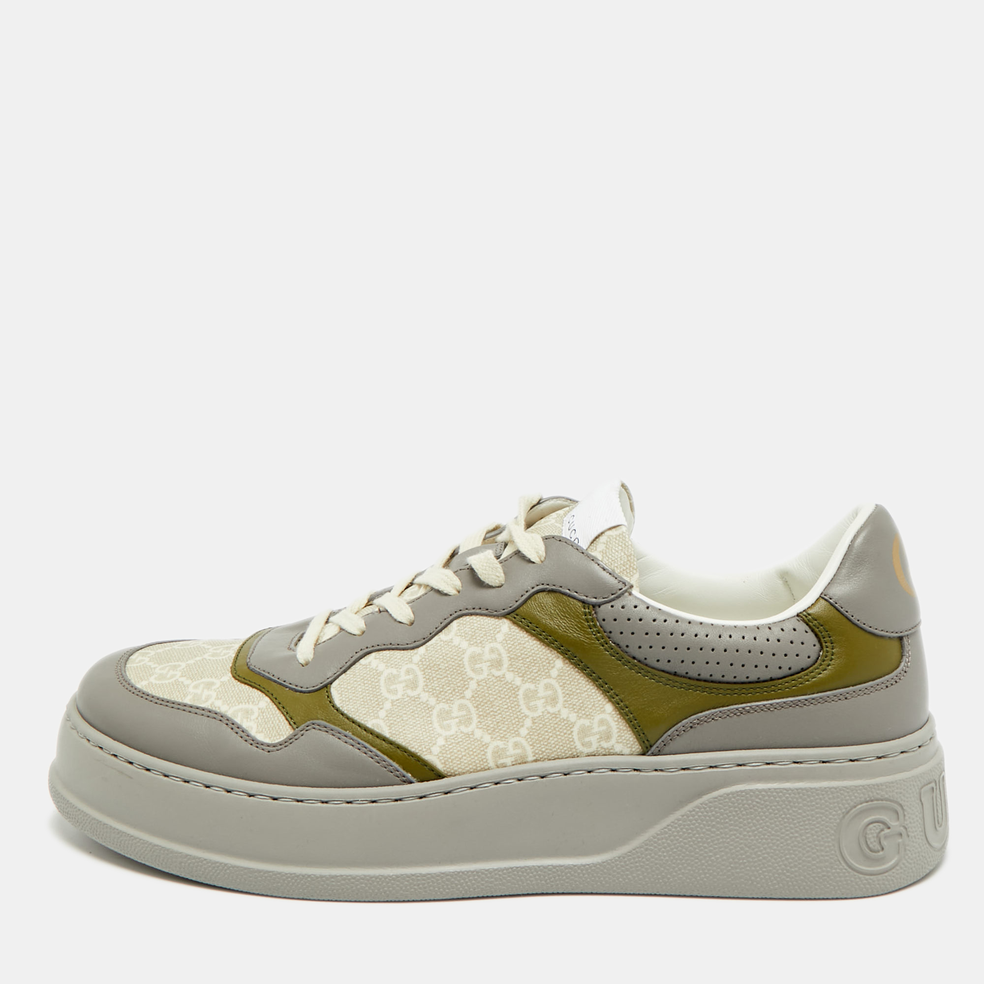 

Gucci Chunky B Size 45 Tricolor GG Canvas and Leather Low Top Sneakers, Beige