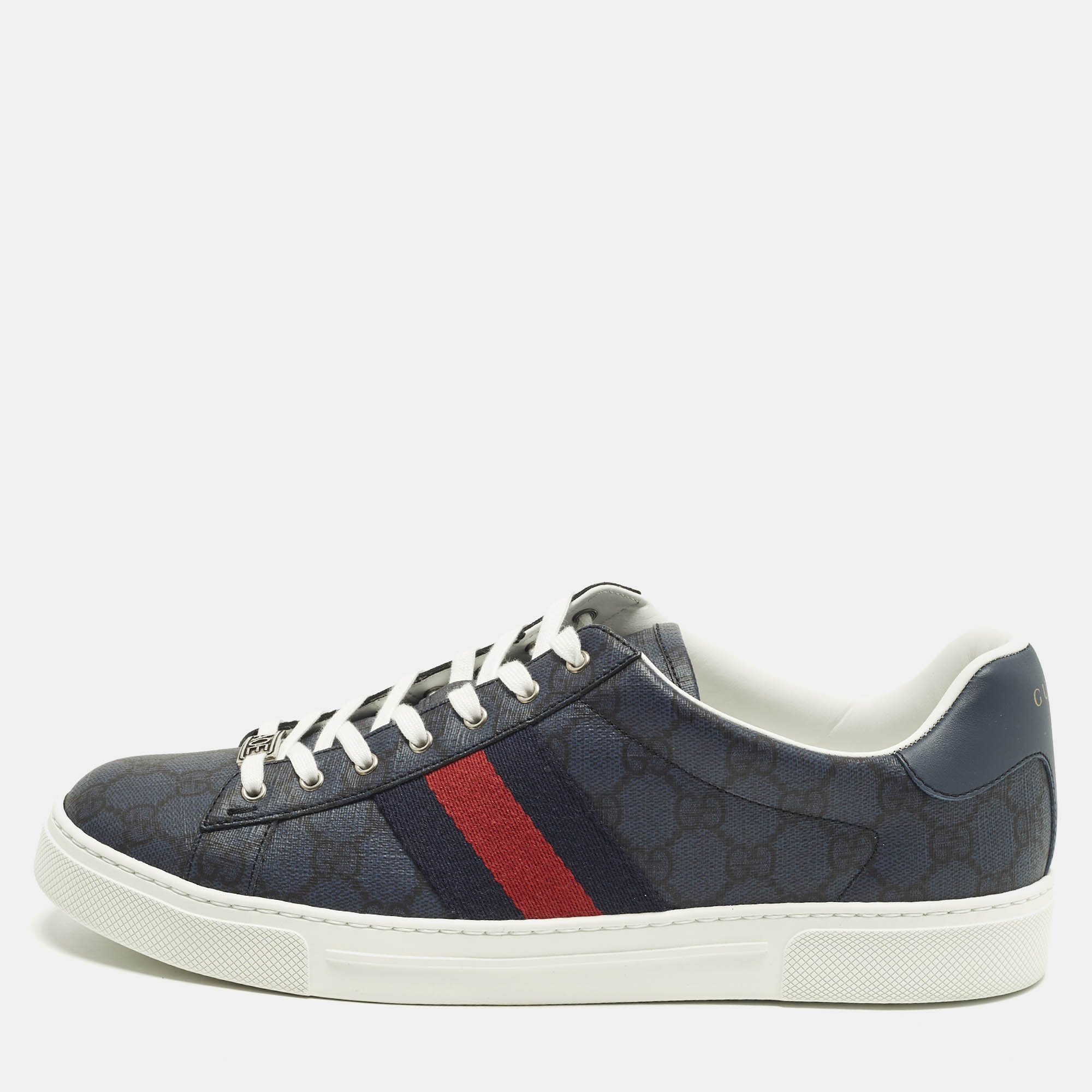 

Gucci Ace Size 44 Blue/Black GG Supreme Canvas Low Top Sneakers