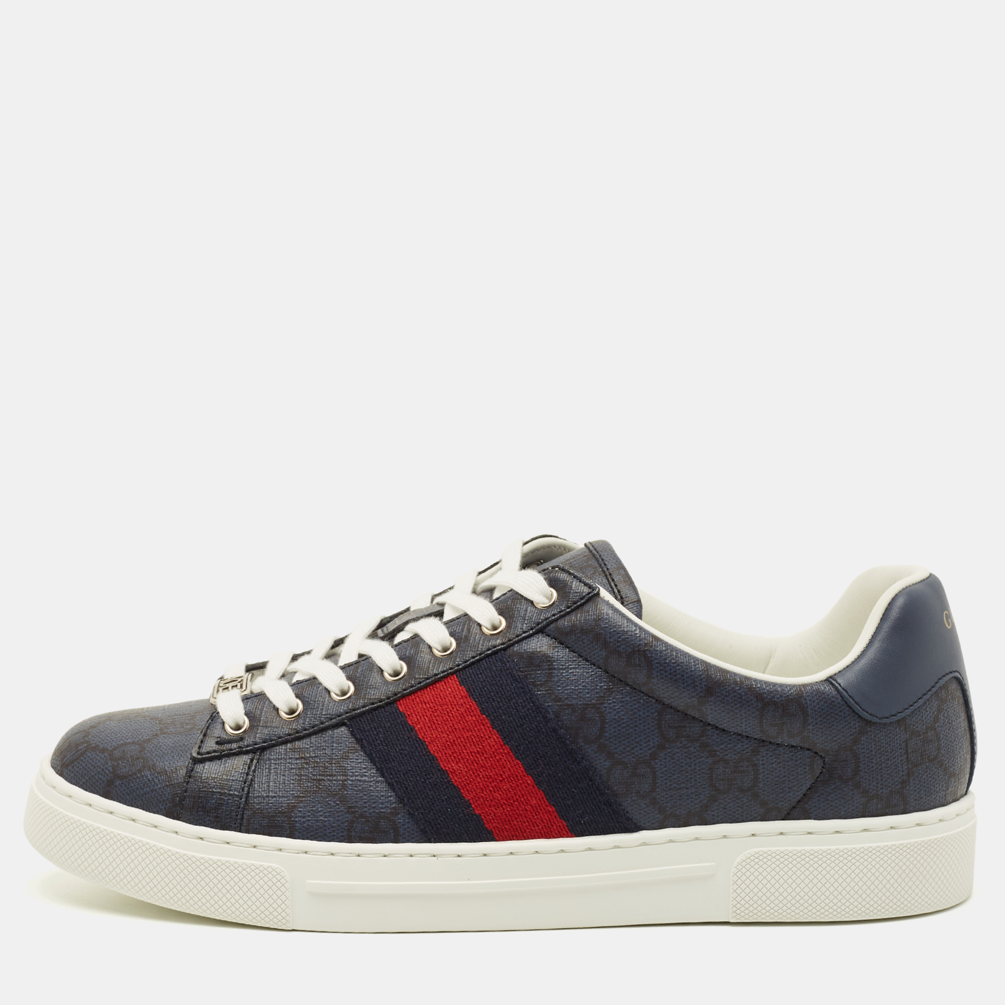 

Gucci Ace Size 41 Blue/Black GG Supreme Canvas Low Top Sneakers