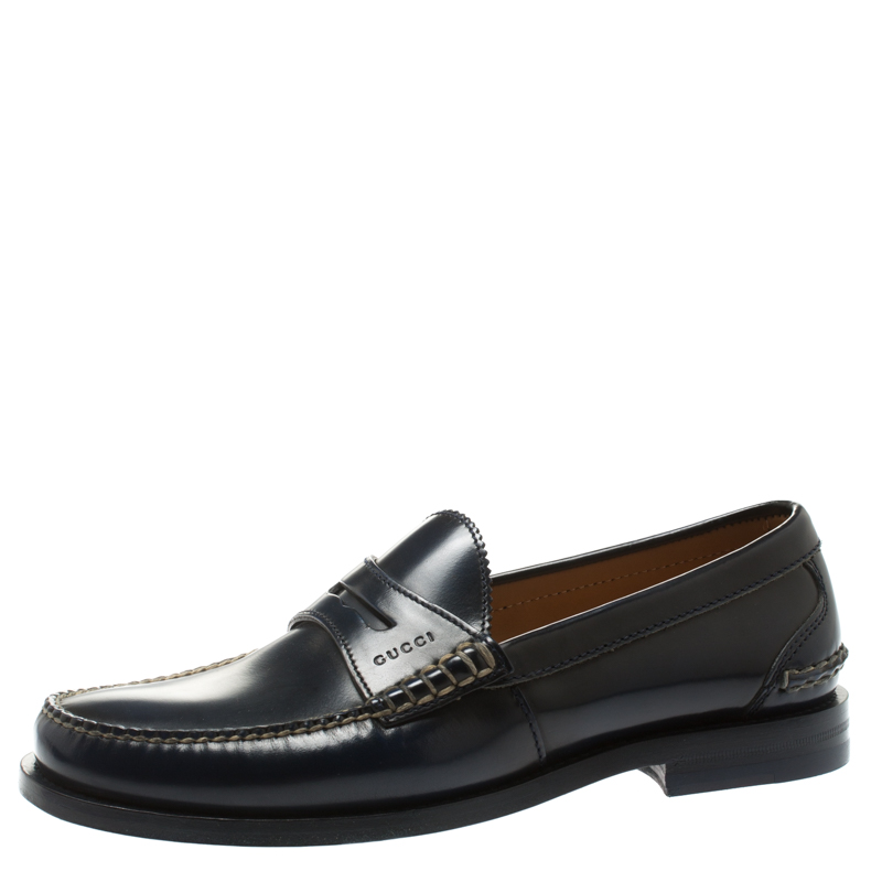 Gucci Blue Polished Leather Penny Loafers Size 41