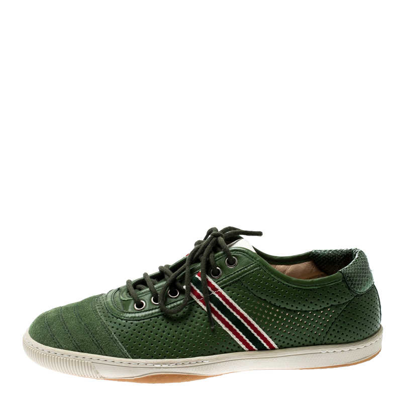 

Gucci Green Perforated Leather And Suede Cap Toe Low Top Sneakers Size
