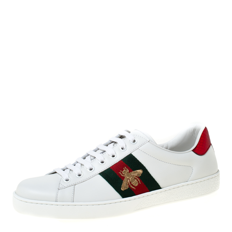 Gucci White Leather Ace Embroidered Bee Low Top Sneakers Size 42.5 ...