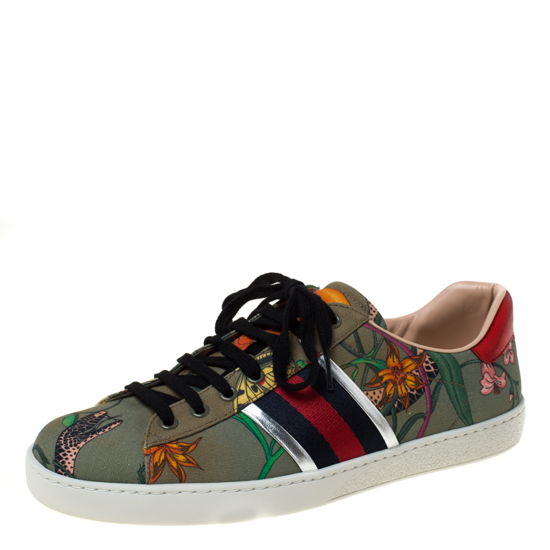 Gucci Multicolor Flora Snake Print New Ace Low Top Sneakers Size 42.5 ...