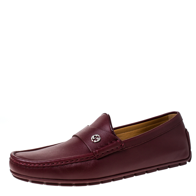Gucci Burgundy Leather Slip On Loafers Size 42