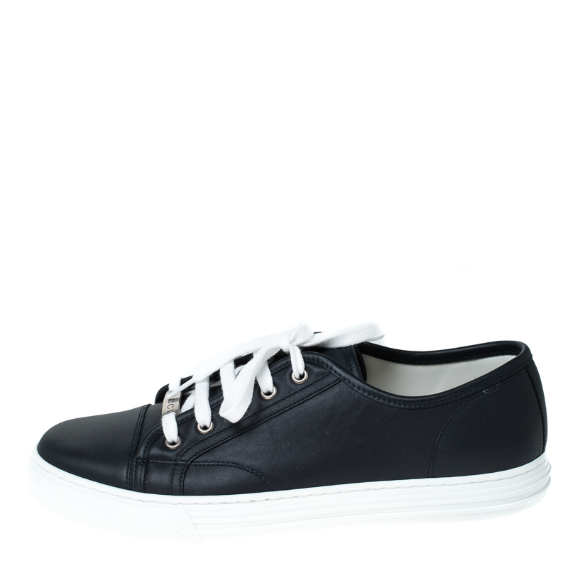 

Gucci Navy Blue Leather Lace Up Low Top Sneakers Size