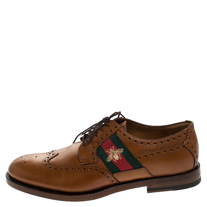 

Gucci Brown Leather Bee Web Detail Lace Up Brogue Oxfords Size