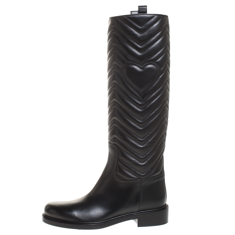 

Gucci Black Matelasse Leather Knee High Length Boots Size