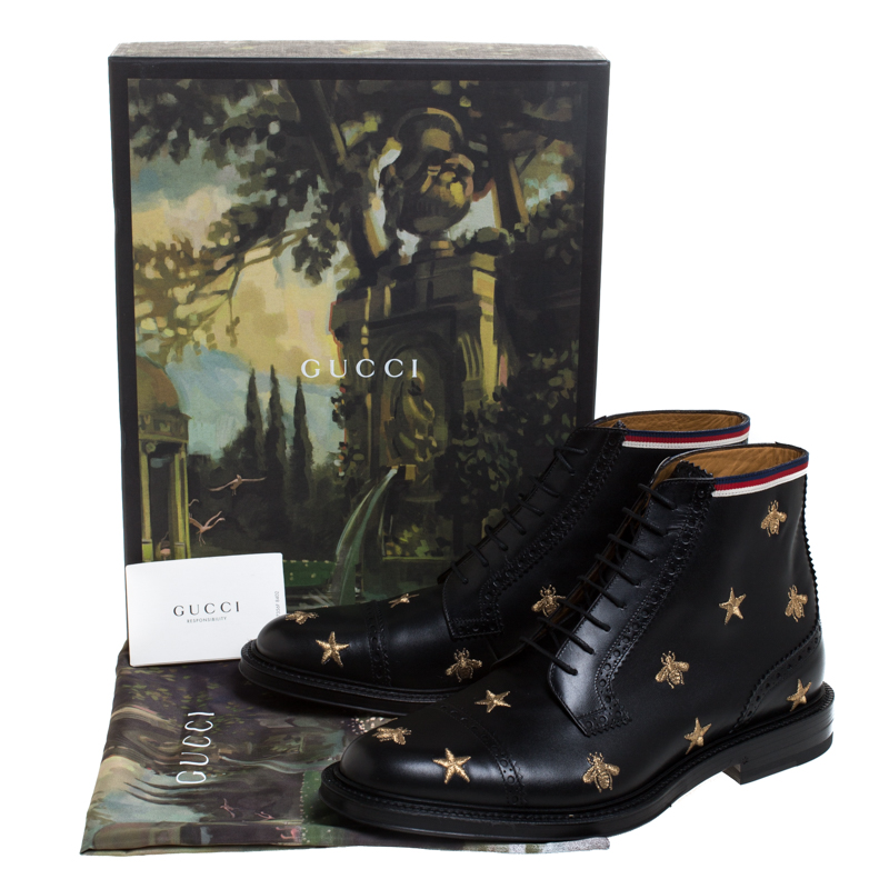 gucci star and bee embroidered boots