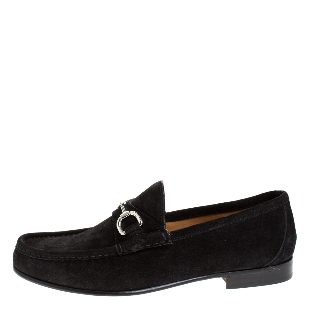 

Gucci Black Suede Horsebit Slip On Loafers Size