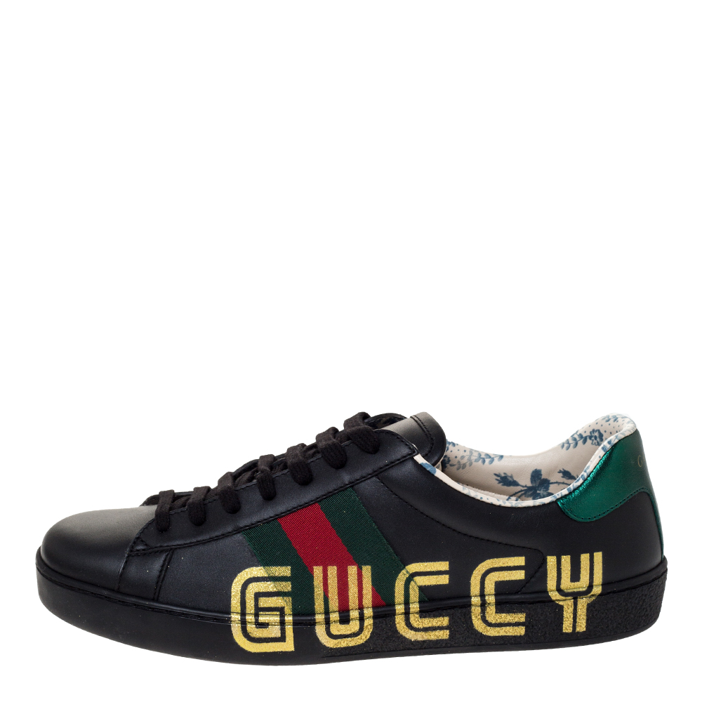 

Gucci Black Leather Ace Low Top Sneakers Size