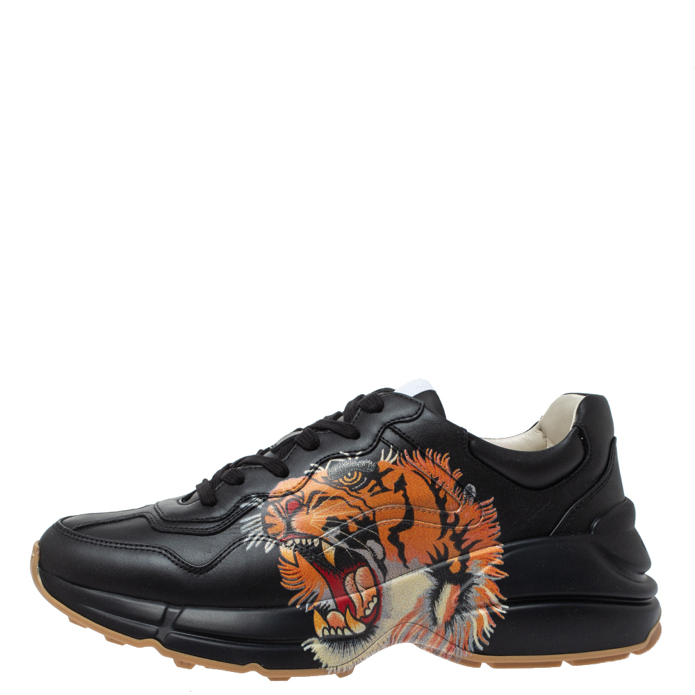 

Gucci Black Leather Tiger Rhyton Low Top Sneakers Size