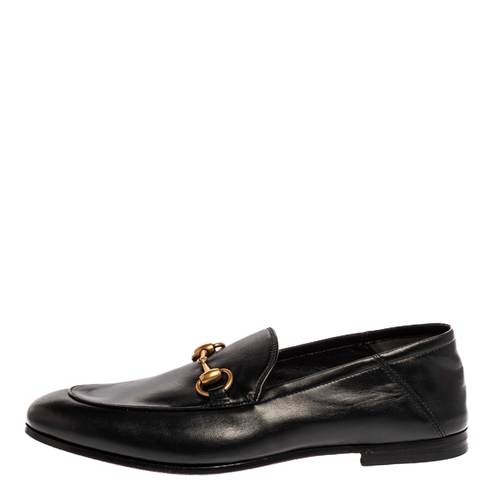 

Gucci Black Leather Jordaan Horsebit Slip On Loafers Size