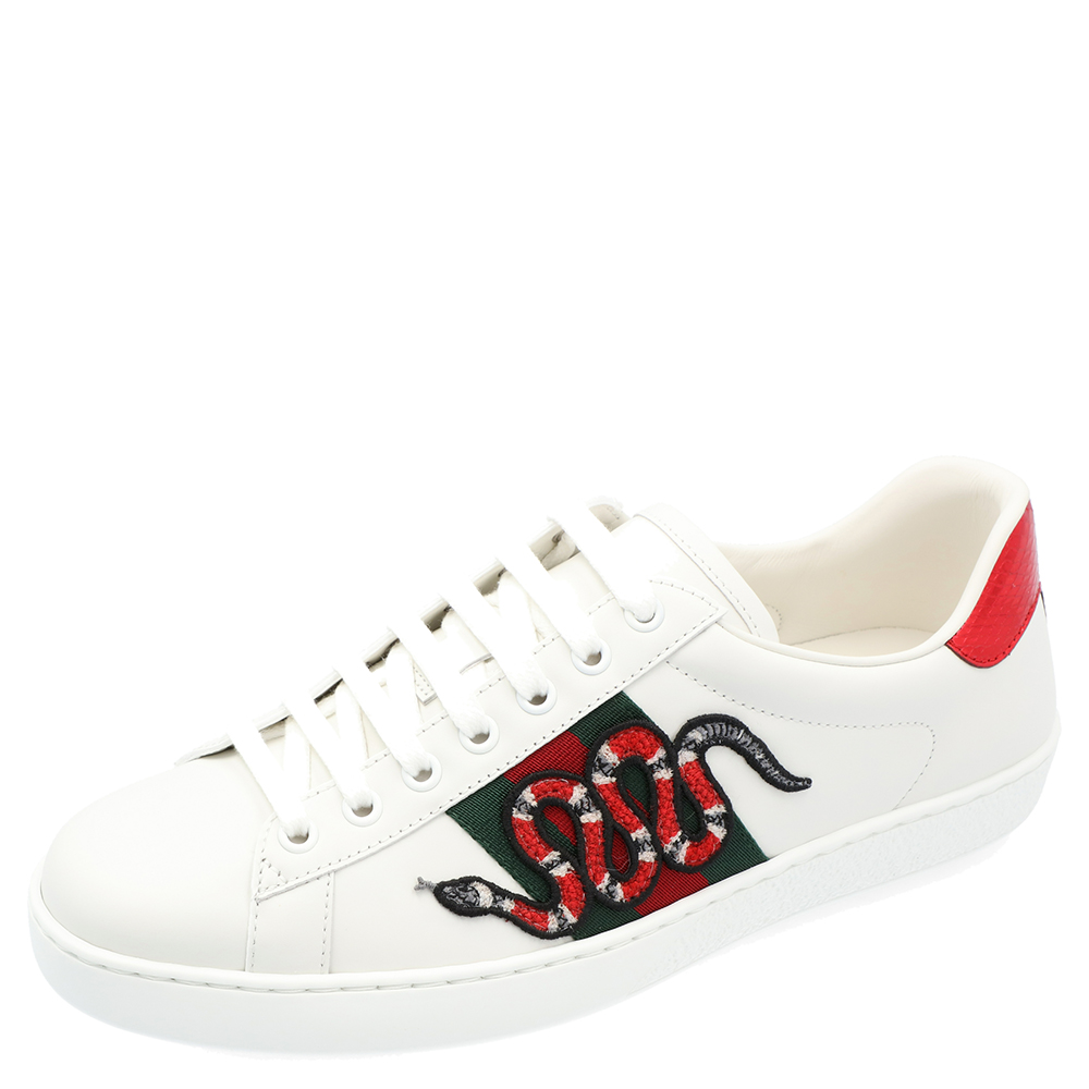 Gucci White Leather Ace Snake Sneakers 