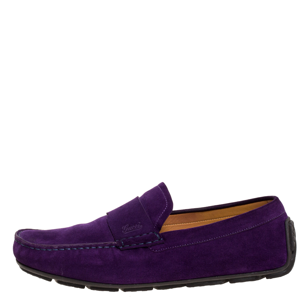 Gucci Purple Suede Leather Slip On Loafers Size
