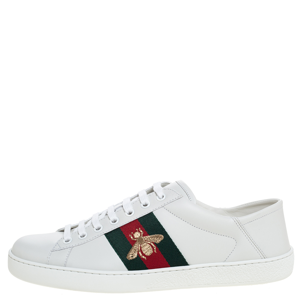 

Gucci White Leather Embroidered Bee Ace Low Top Sneakers Size