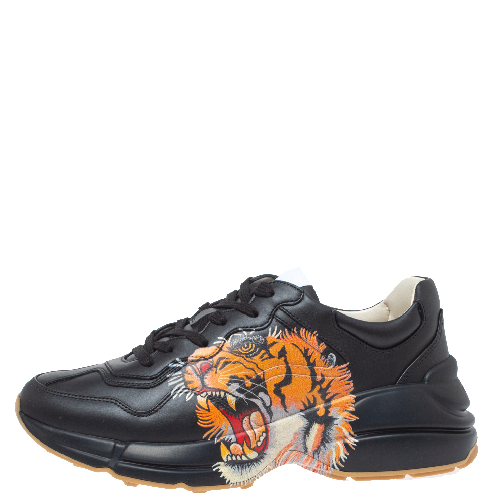 

Gucci Black Leather Tiger Rhyton Low Top Sneakers Size