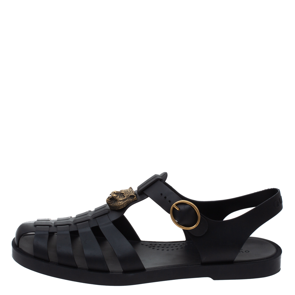 

Gucci Black Rubber Buckle Strap Sandals Size