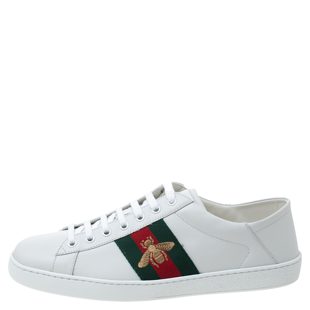 

Gucci White Leather Embroidered Bee Ace Low Top Sneakers Size