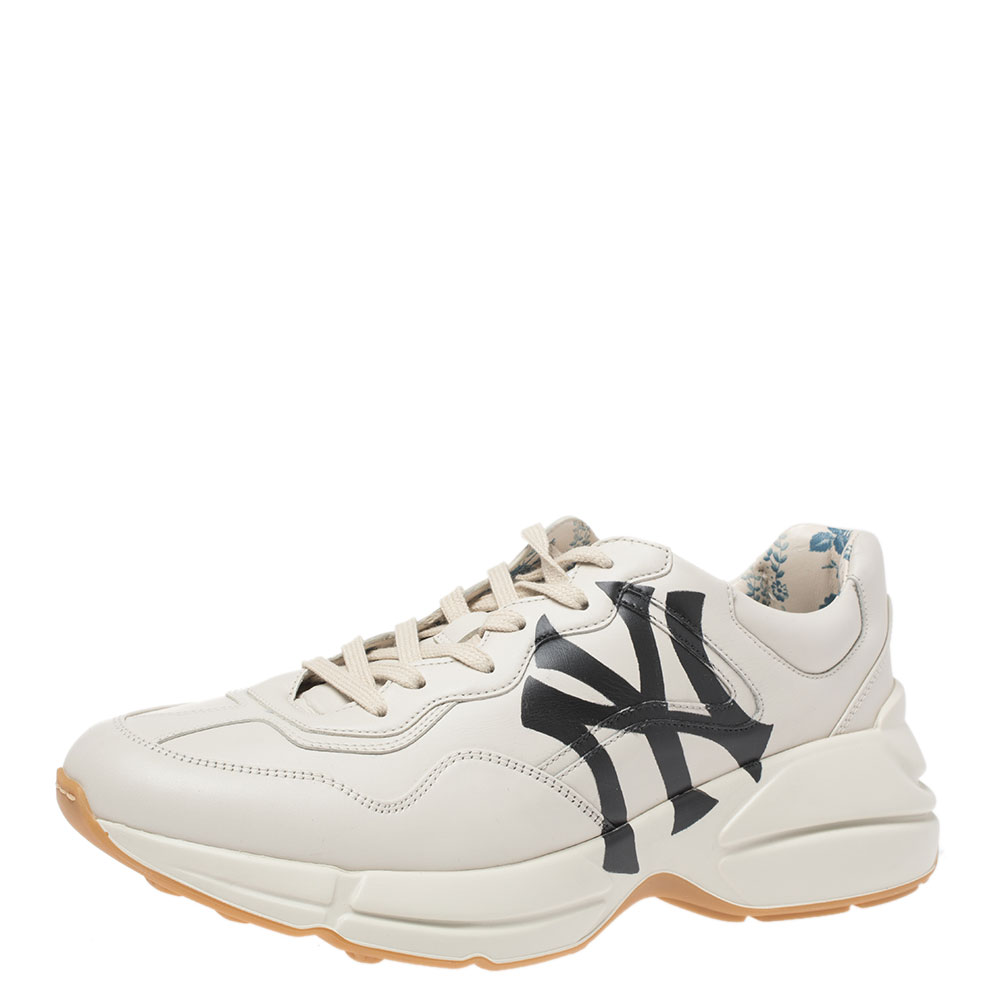 Pre Owned Gucci Cream Leather Rhyton Low Top Sneakers Size 42