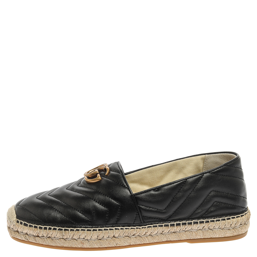 

Gucci Black Matelasse Leather GG Marmont Espadrille Flats Size