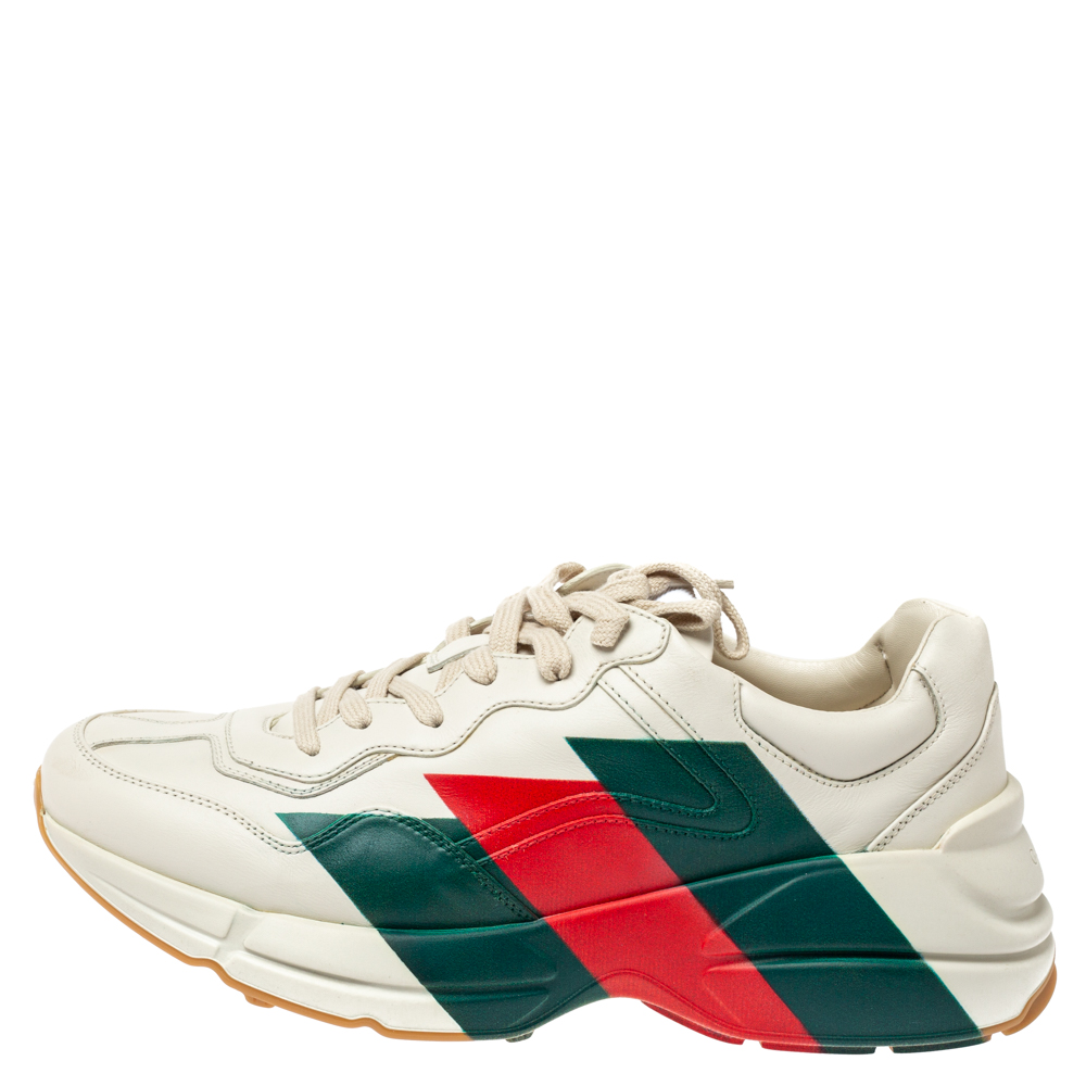 

Gucci Cream Leather Web Rhyton Low Top Sneakers Size