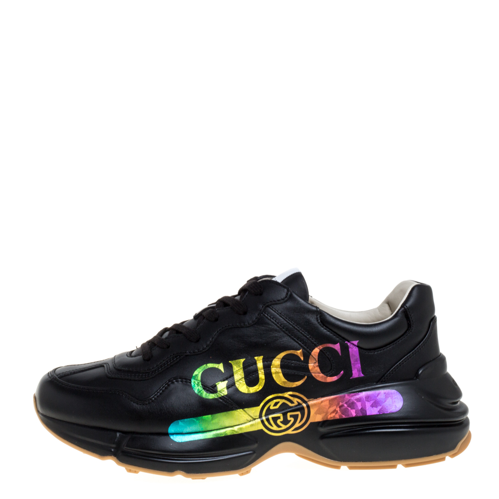 

Gucci Black Leather Rhyton Gucci Logo Sneakers Size