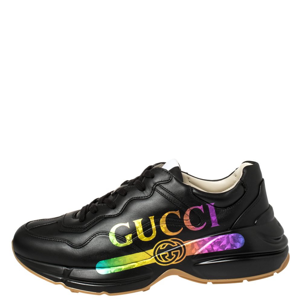 

Gucci Black Leather Rhyton Gucci Logo Sneakers Size