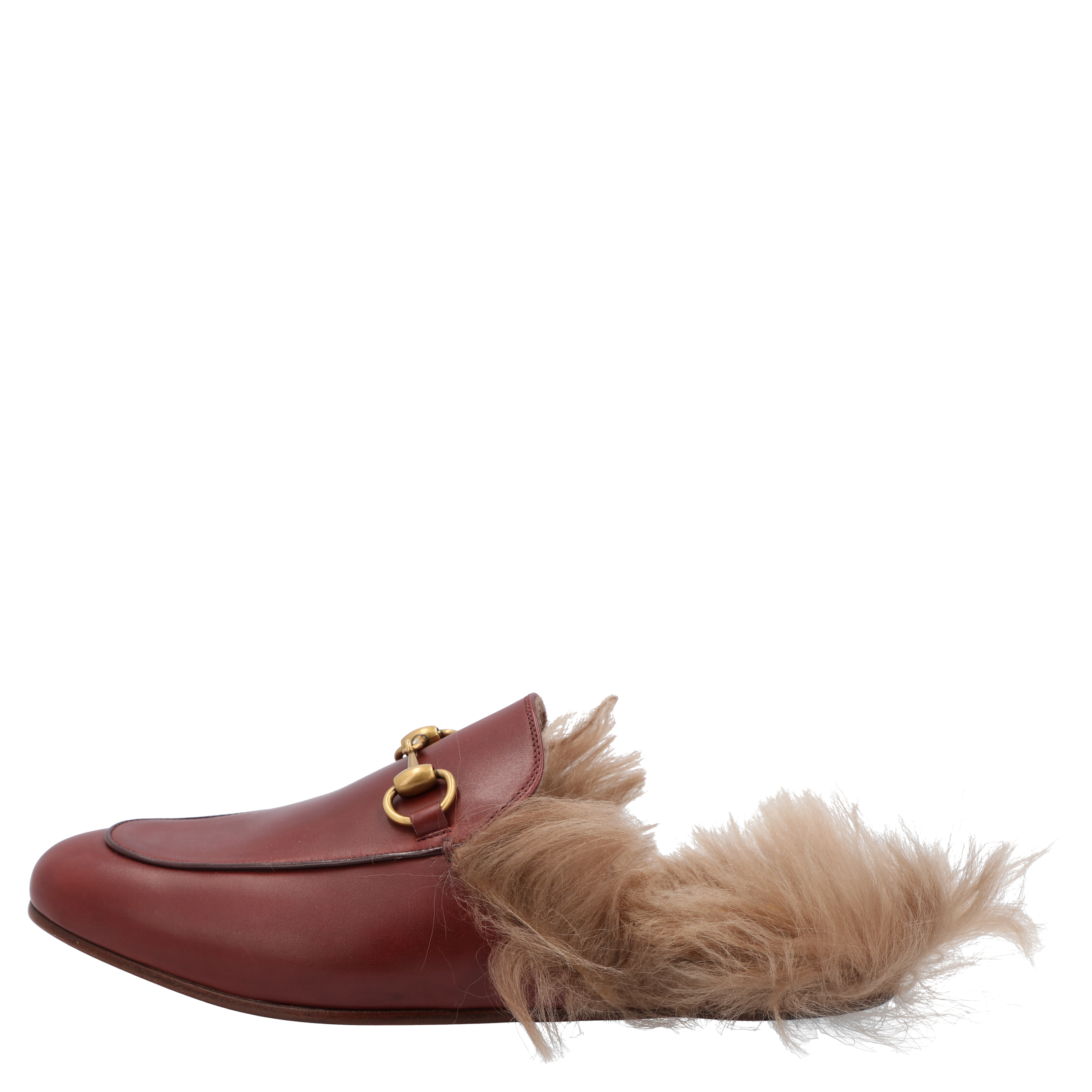 

Gucci Red Leather Princetown Fur-Lined Mules Size EU