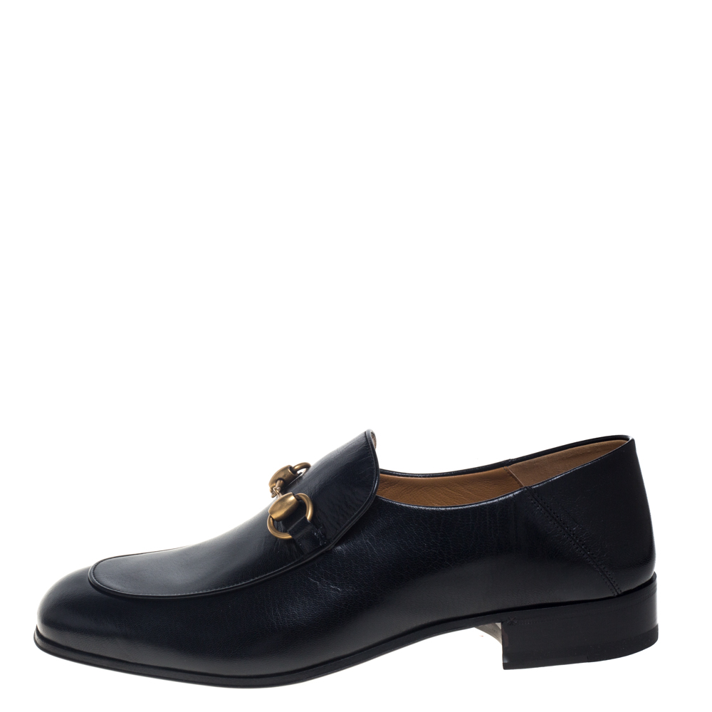 

Gucci Black Leather Horsebit Quentin Slip On Loafers Size