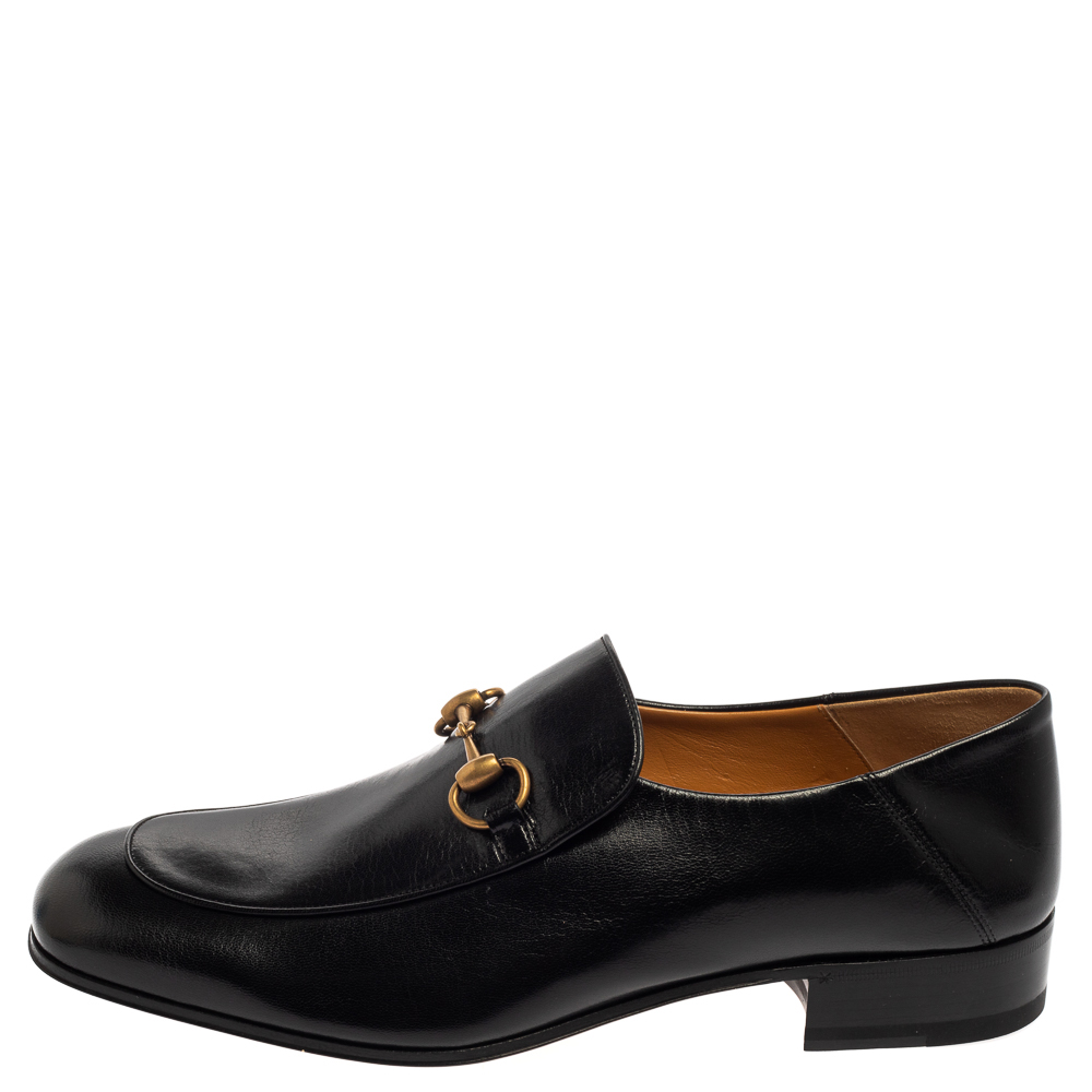 

Gucci Black Leather Quentin Horsebit Loafers Size