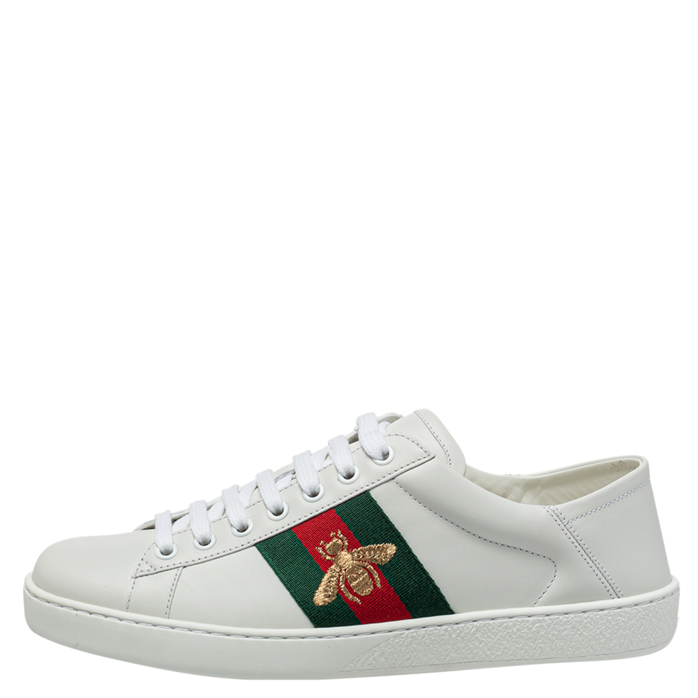 

Gucci White Leather Ace Web Low Top Sneakers Size