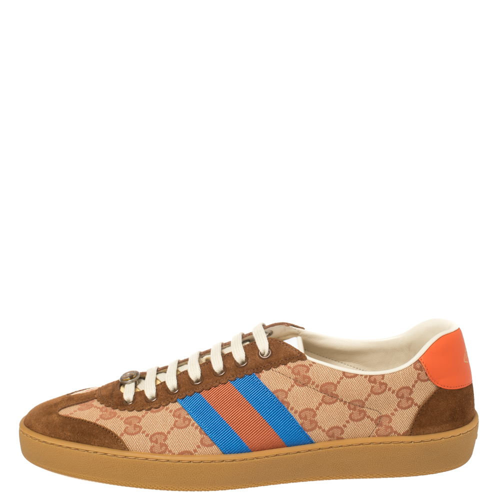 

Gucci Beige/Brown GG Canvas And Leather JBG Web Lace Up Sneakers Size