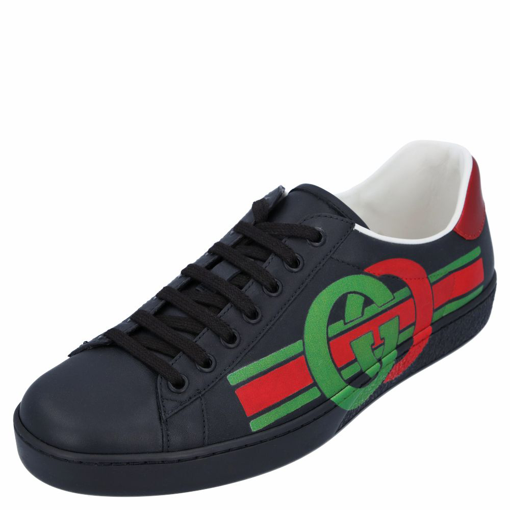 Pre-owned Gucci Black/multicolor Ace Sneakers Size Uk 6
