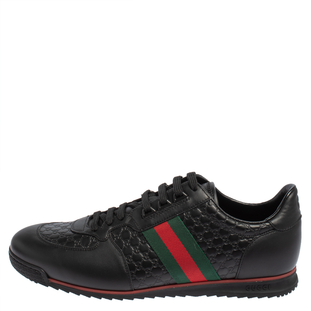 

Gucci Black Guccissima Leather Web Detail Lace Up Sneakers Size