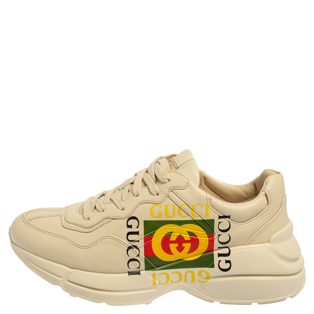 

Gucci Ivory Leather Rhyton Vintage Logo Low Top Sneakers Size, White