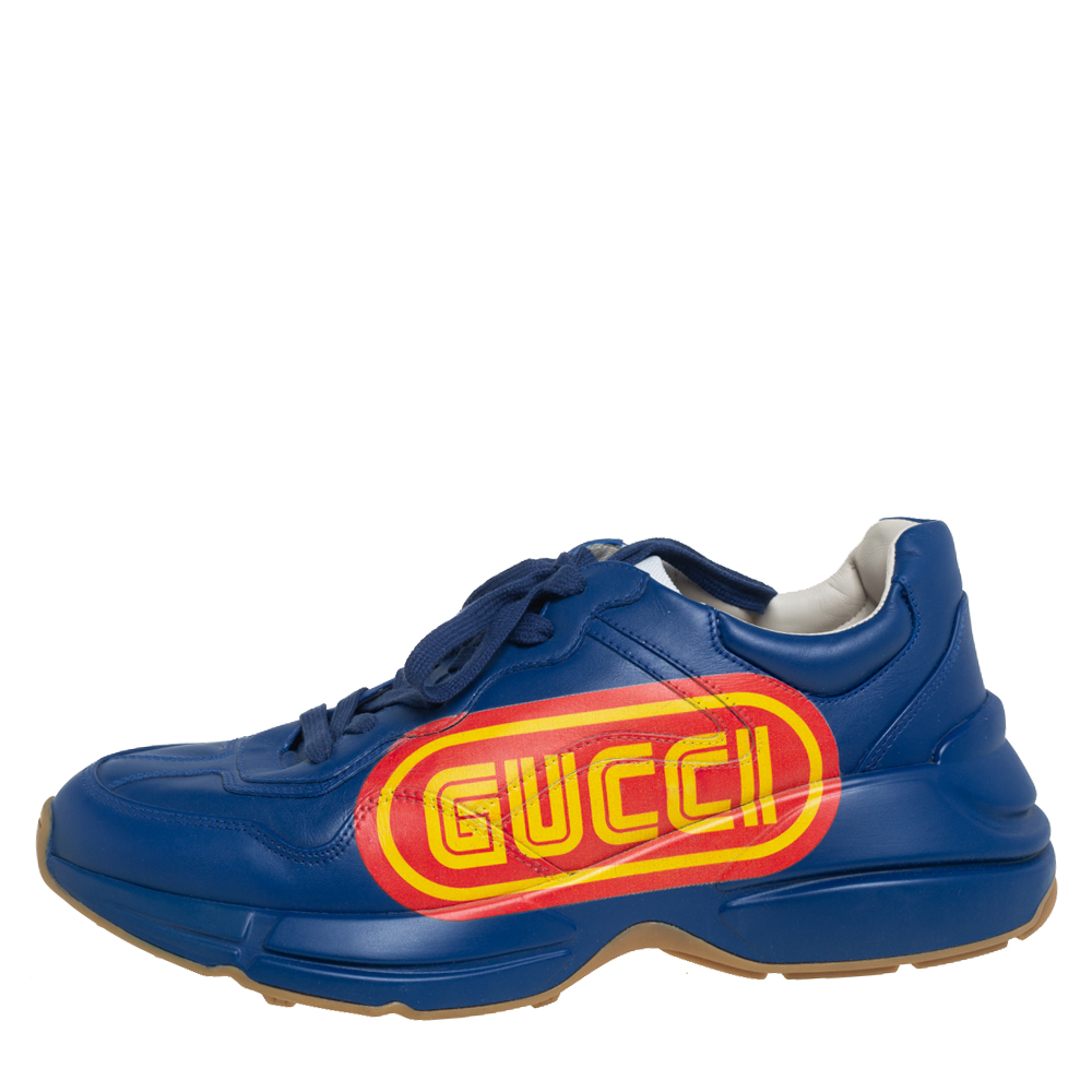 

Gucci Blue Leather Logo Rhyton Low-Top Sneakers Size