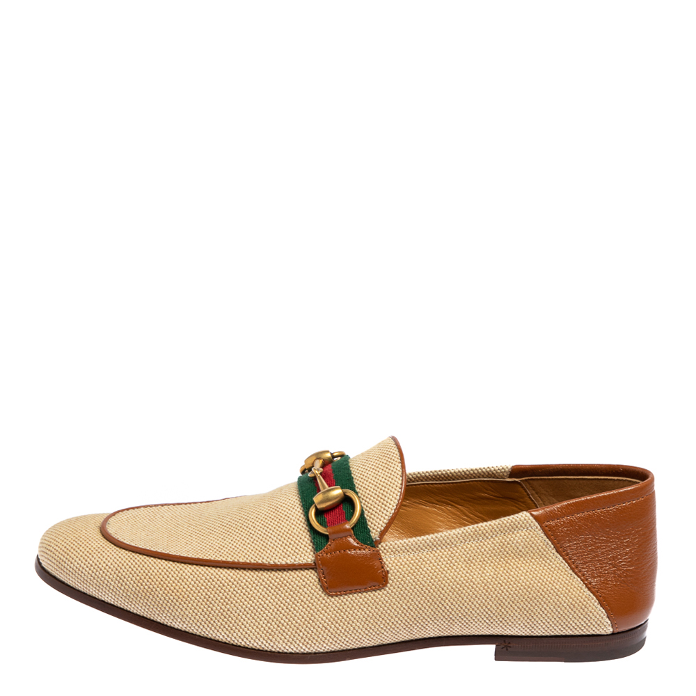 

Gucci Beige/Brown Canvas And Leather Web Loafers Size