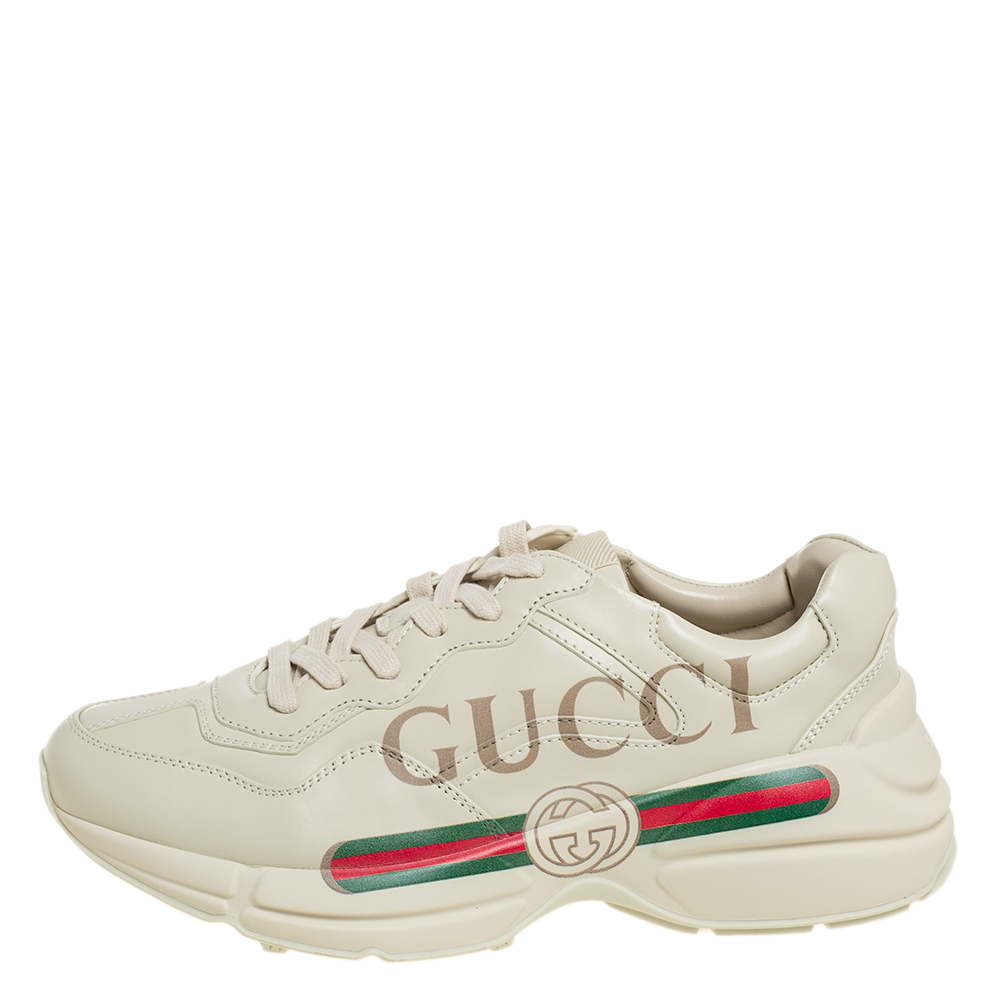 

Gucci Beige Leather Rhyton Gucci Logo Low Top Sneakers Size