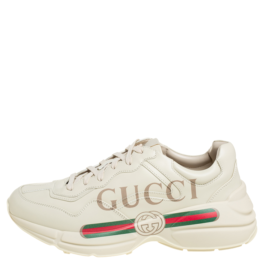 

Gucci Cream Leather Rhyton Gucci Logo Low Top Sneakers Size